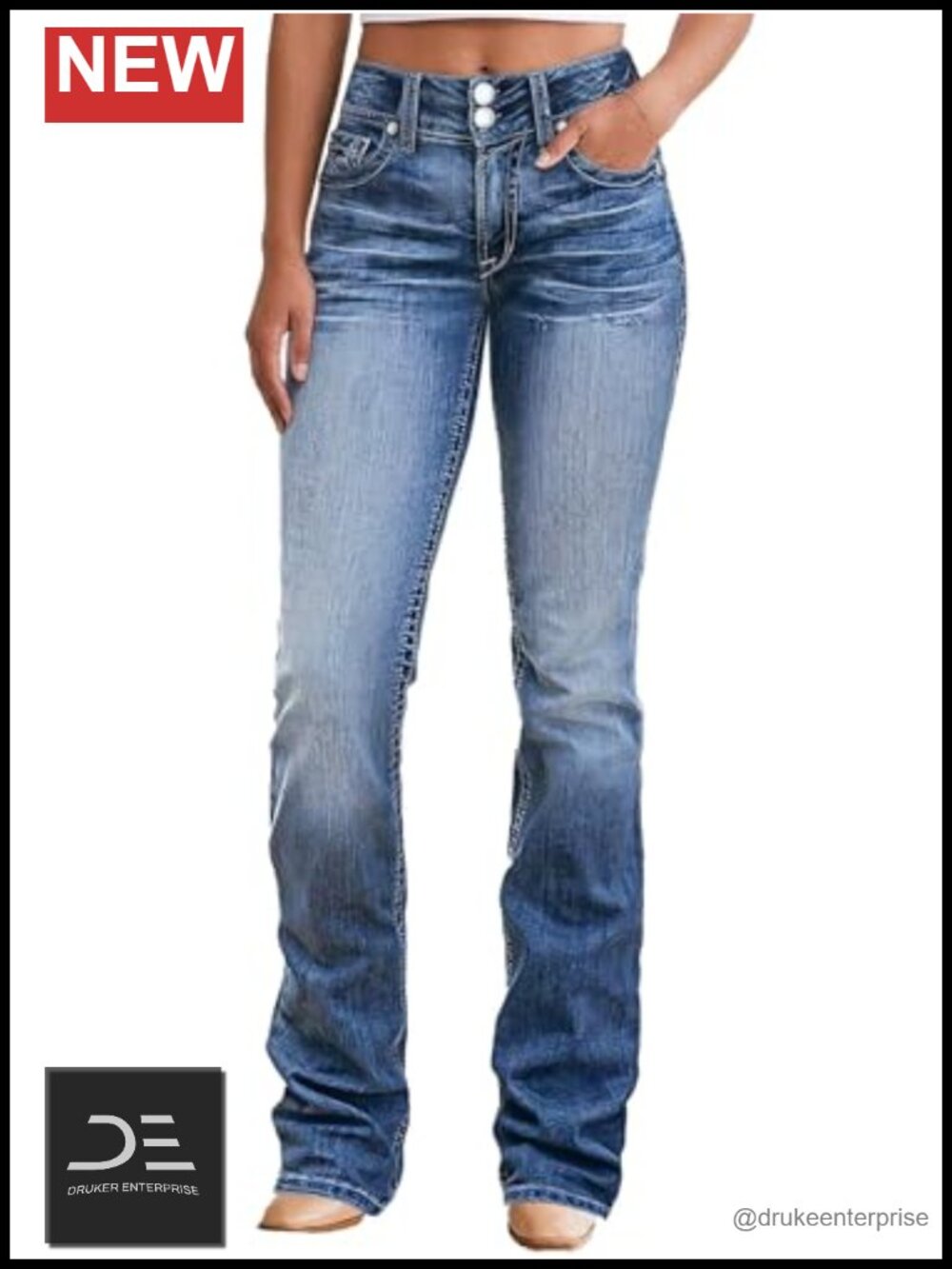 High Waist Boot Cut Stretch Denim Jeans Women Flare Embroidered